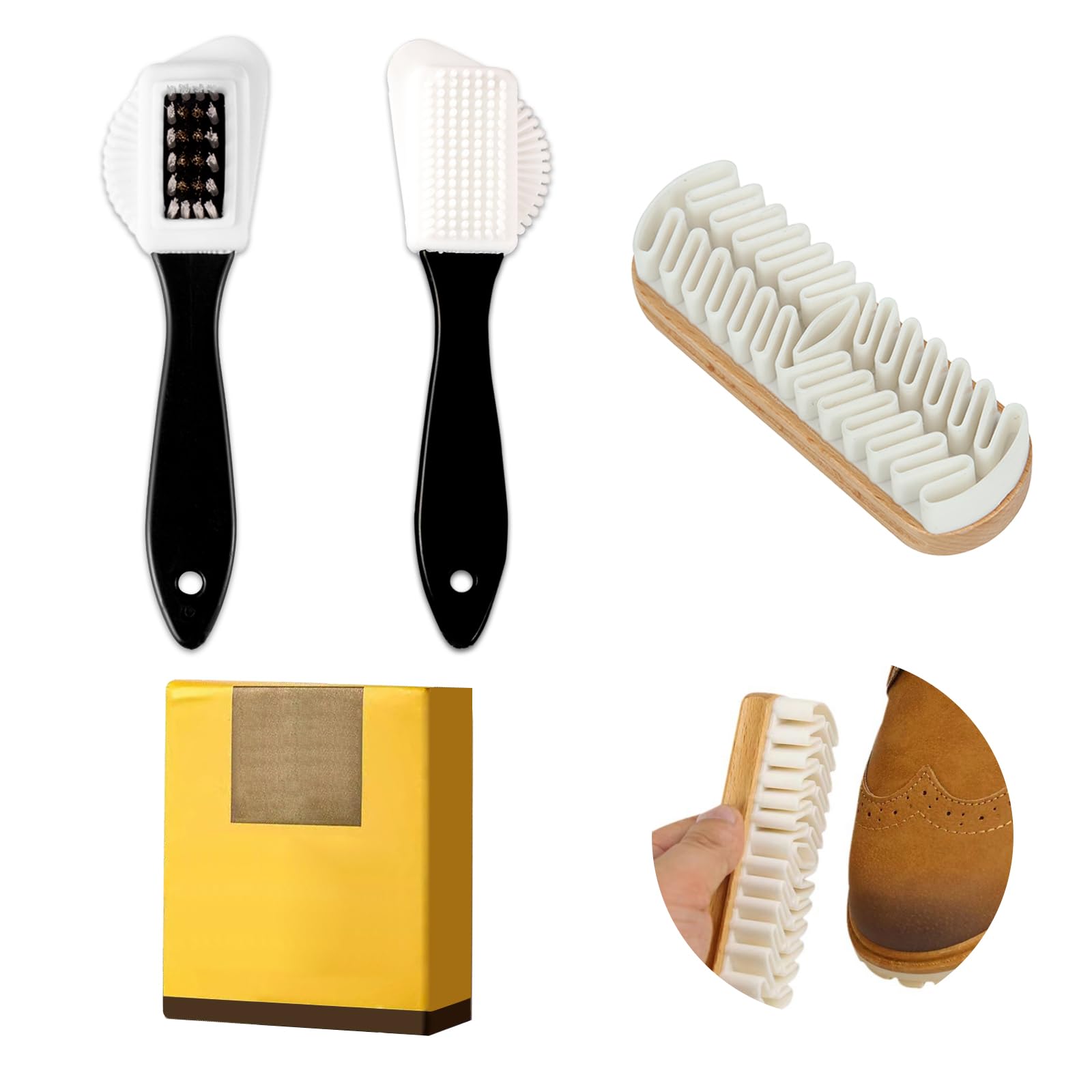 Suede Brush for Shoes - 2 4-Sided Brushes, 1 Eraser, Cleaner for Suede & Nubuck, Decontamination