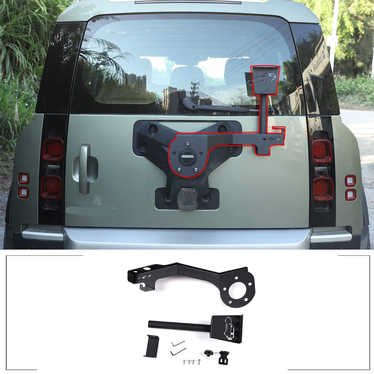 Tailgate Hinge Mounted Single Flag Holder & Defender CB Antenna Mounted Flag Bracket Stand Compatible with Land Rover Defender 90 110 130, for 2020 2021 2022 2023 LR Defender Accessories (1 Set)