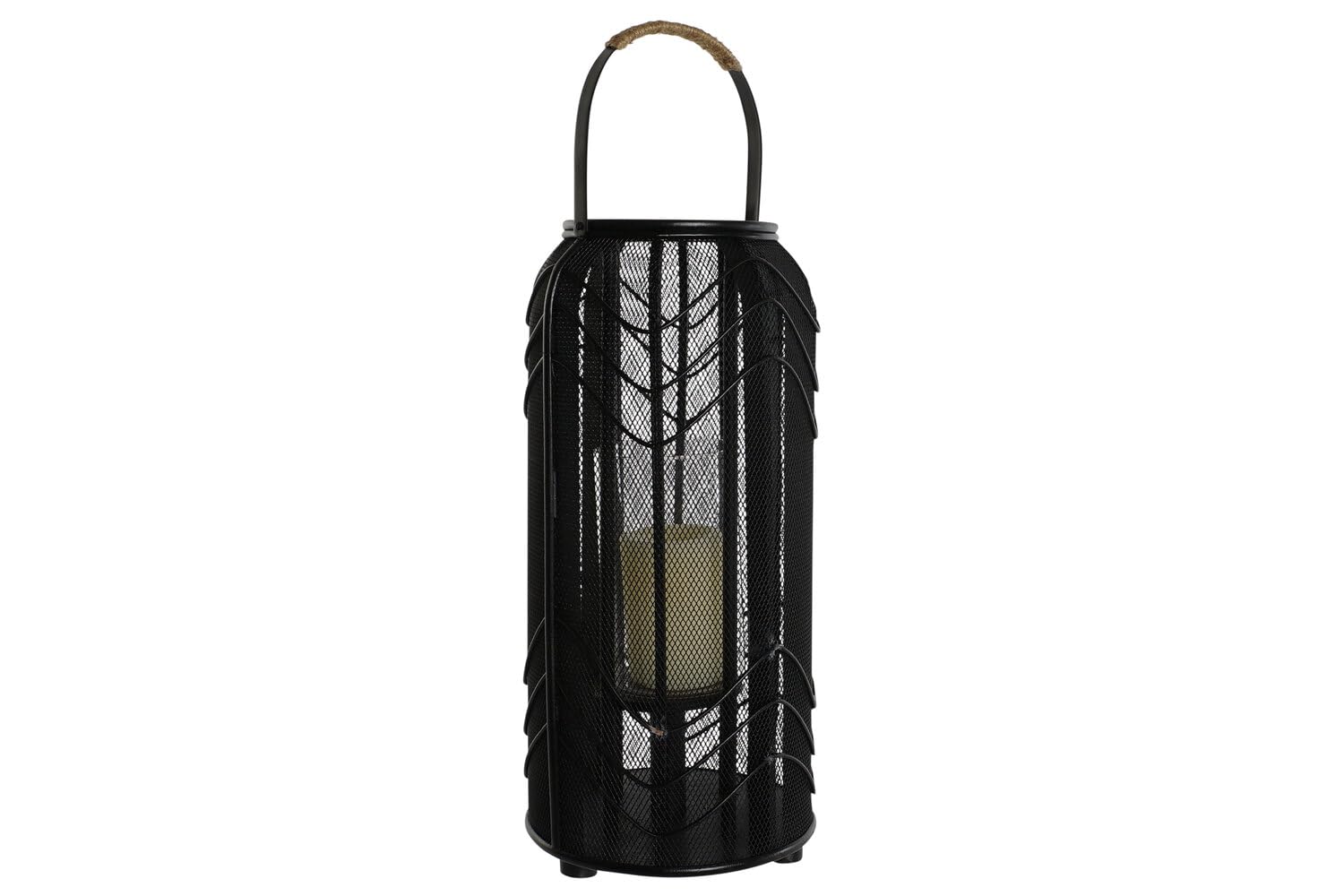 PORTAVELA METAL RATAN 21,5X21,5X43,5 NEGRO