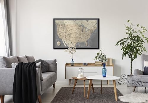 Miniatura 2 de Tablero enmarcado de mapa de pared de EE. UU. Mapa de viaje personalizado de EE. UU. con pasadores Mapa de Estados Unidos con pines para marcar