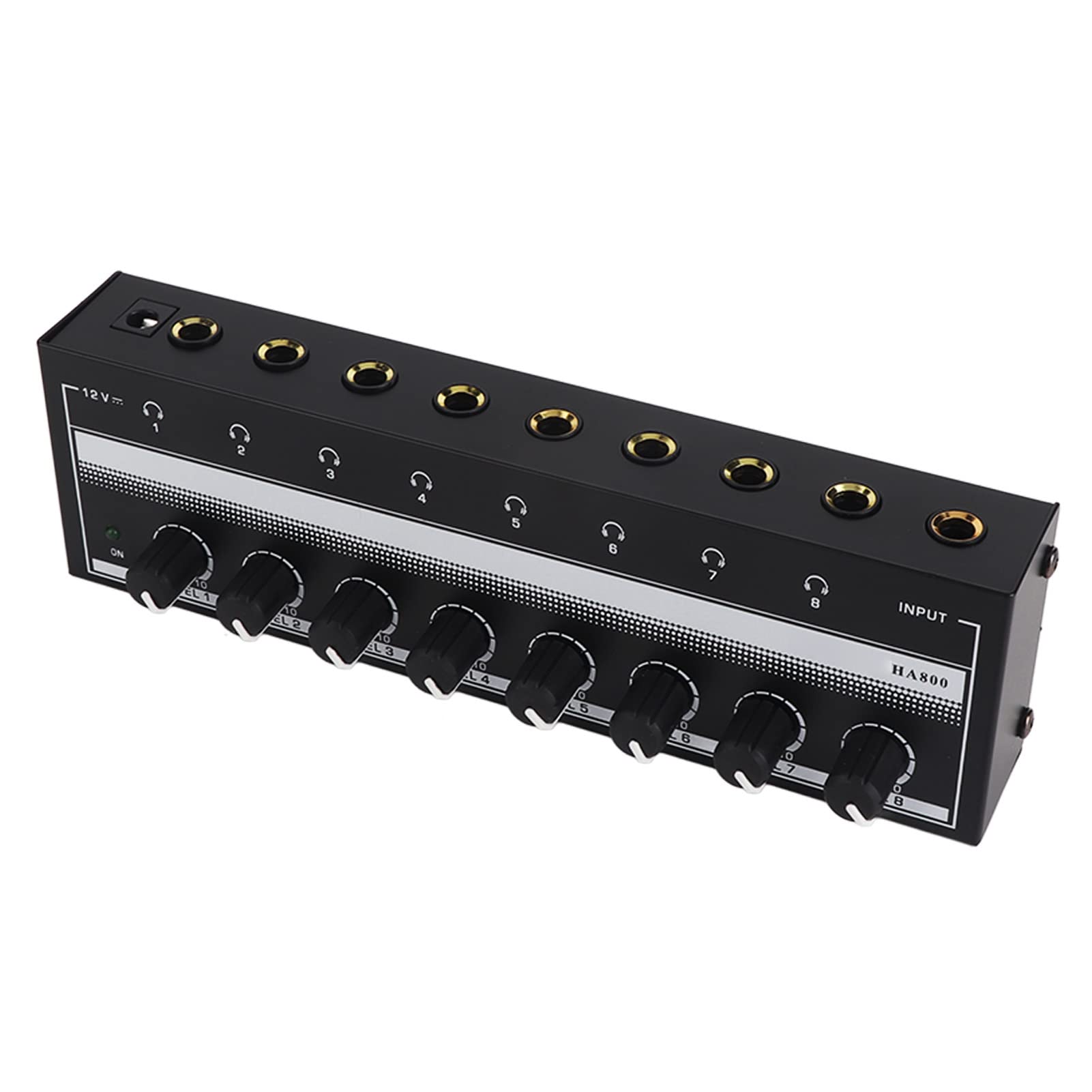 Lazmin112 Amplificatore per Cuffie a 8, Amplificatore Stereo Portatile in Metallo da 65-80 Ohm 19,0 Once per Studio e Palcoscenico, Ingresso da 1 a 8 e 1 Presa Principale e Interfaccia