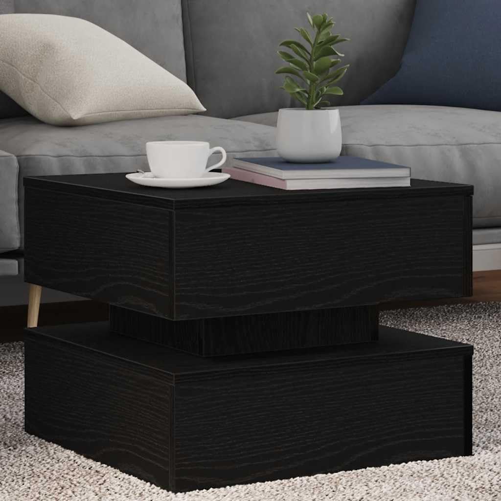 VidaXL Tavolino da Salotto con Luci LED Rovere Nero 50x50x40 cm
