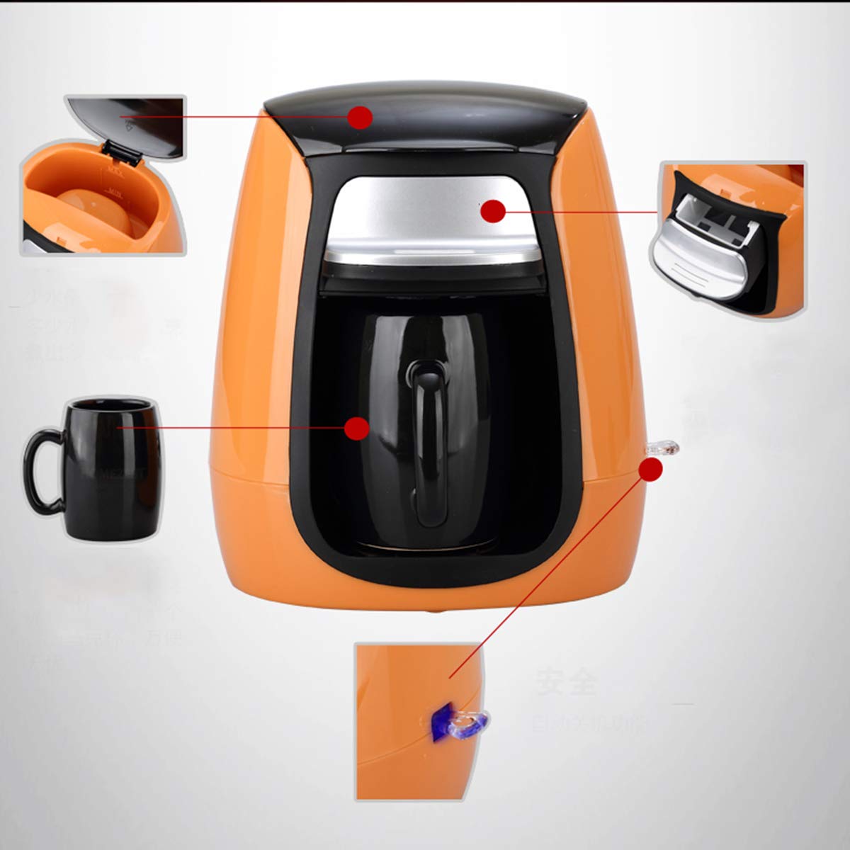 Ekspres do kawy, na 1 filiżankę, 150 ml, automatyczne wyłączanie, 300 W, bez BPA, pomarańczowy