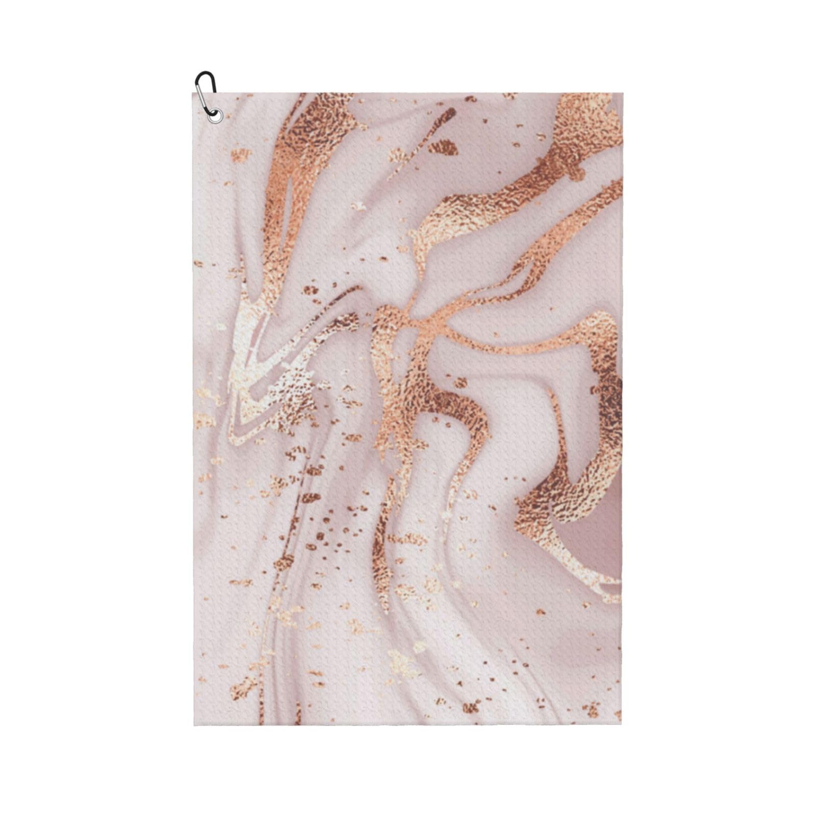 Hnnkloy Liquid Abstract Marble With Rose Gold Glitter Splatter Texture, 16x24 in Portable Waffle Golf Towels with Carabiner Clip for Golf Bag