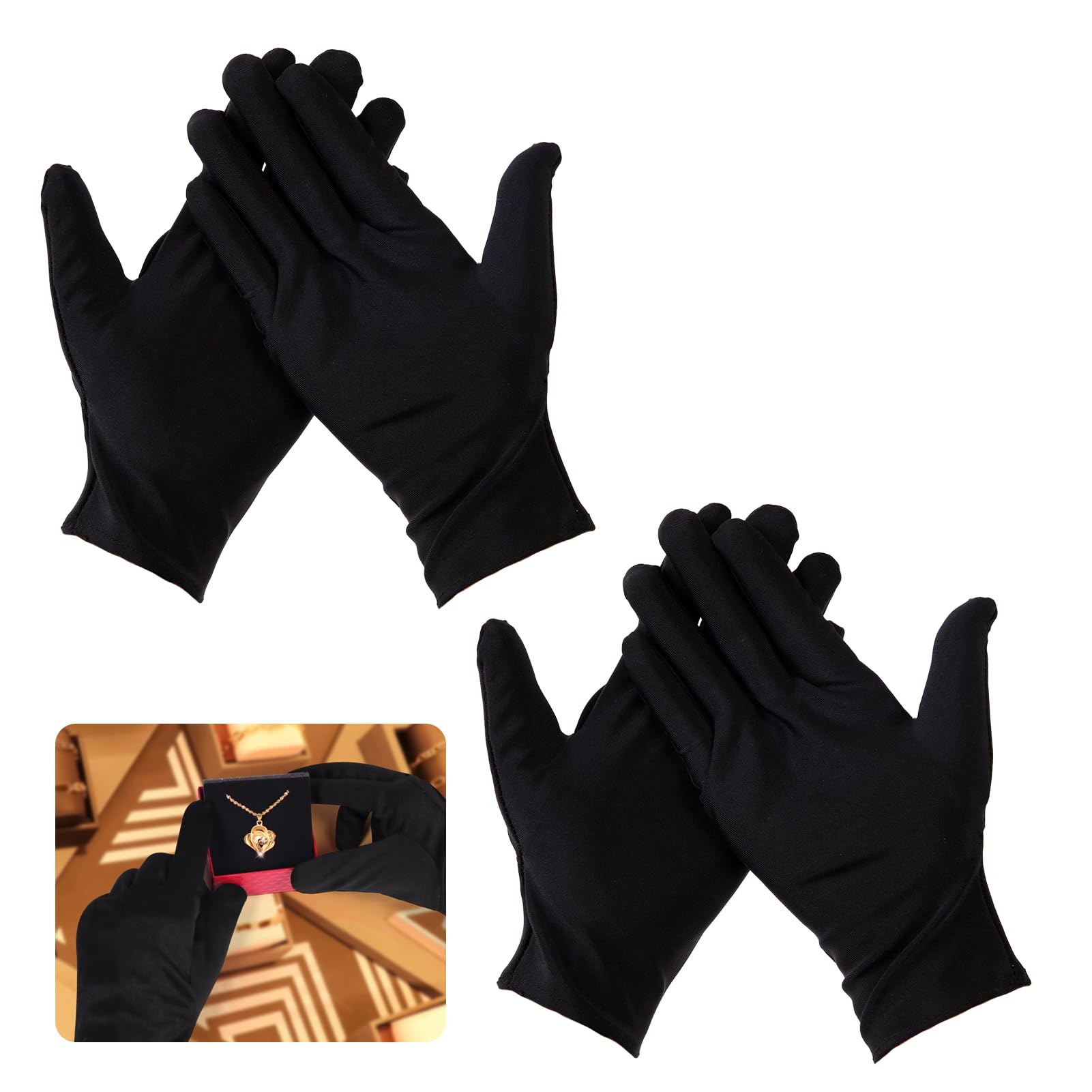 Guantes de Algodón Negros - 2 Pares, Finos para Joyas, Crema Hidratante de Manos