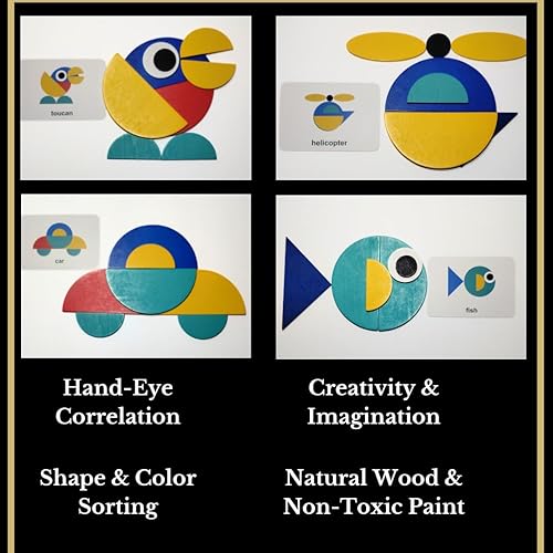 BrightStart - Juego de rompecabezas de madera con formas geométricas, juego de apilamiento de colores y formas, rompecabezas de animales, regalo