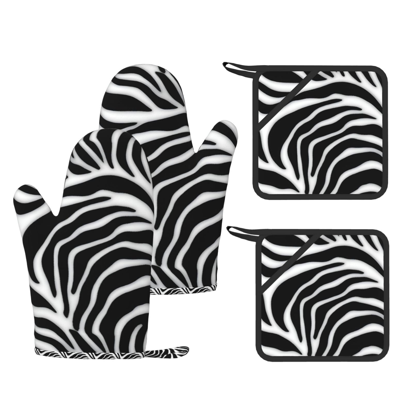 Zebra Print Print Kitchen Heat Resistant Set,Cooking Kit With Hanging Loop For Baking & Bbq