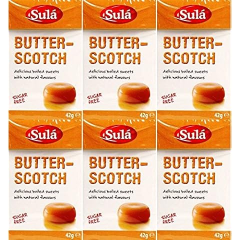 SIX PACKS of Sula Sugar Free Sweets Butterscotch 42g Cover