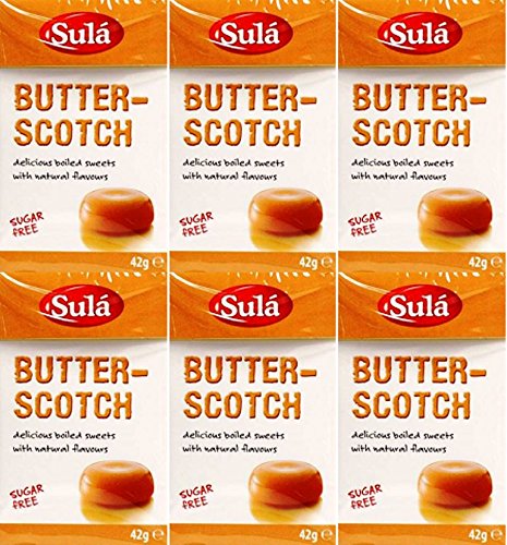 SIX PACKS of Sula Sugar Free Sweets Butterscotch 42g