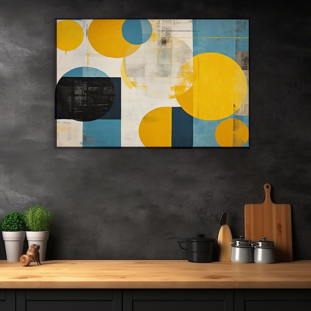 Canvas for Living room. Vibrant Abstraction in Geometry Bold Contrasts of Blue, Yellow, and Black Unleash Dynamic Visual Charisma, 27 x 18 inch Canvas Wall Art - Ready to Hang - 69x46 cm (27x18 inch)