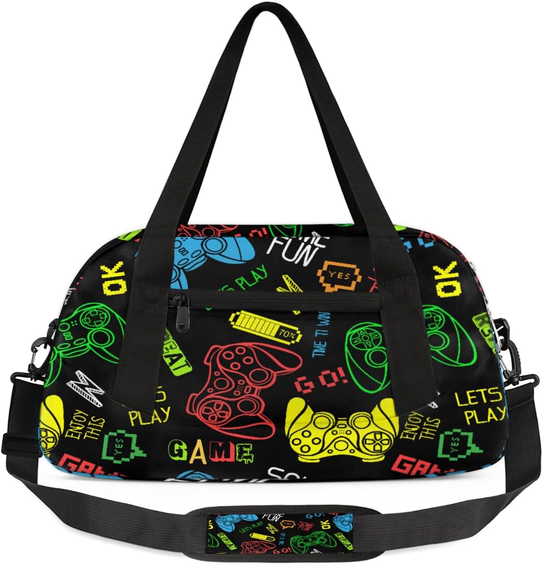 Gym Travel Duffle Bag for Boys - Game Controller Kids Overnighter Weekend Bag with Front Zipper Pocket for School Practice, Teens Carry-On Size Sleepover Bags