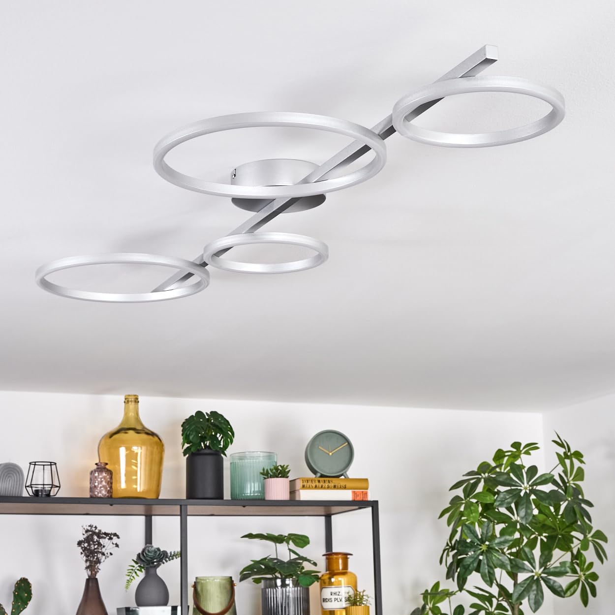 HOFSTEIN Lampa sufitowa LED Firon, ściemniana lampa sufitowa z metalu/tworzywa sztucznego w kolorze srebrnym/białym, nowoczesna lampa ściemniana za pomocą przełącznika ściennego (ściemniacz stopniowy