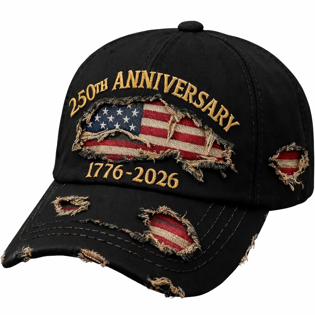 Photo 1 of 250th Anniversary Hat 1776-2026, Embroidered 250 Years Semiquincentennial Vintage Washed Baseball Cap, Patriotic US Flag Curved Brim Dad Hat, Adjustable Metal Buckle, Men Women, 4th of July Gifts