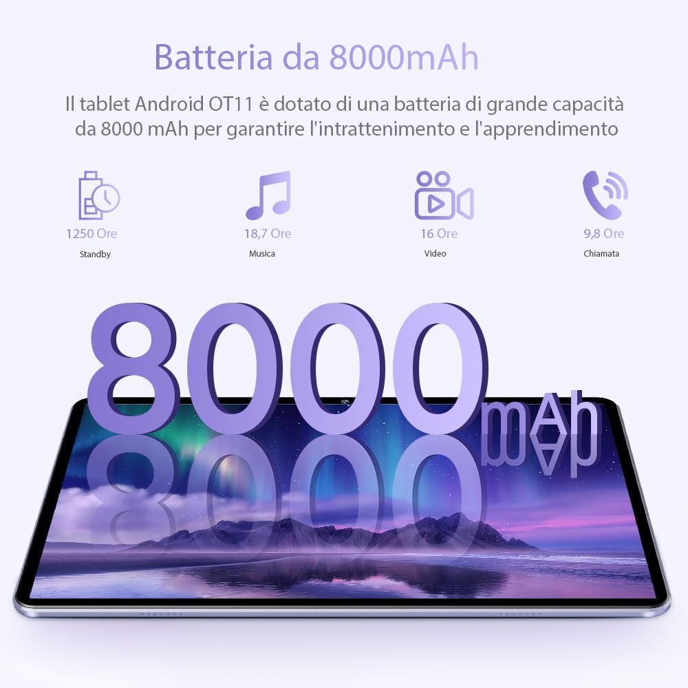 OUKITEL OT11 Tablet 11 Pollici, 16 GB RAM + 128 GB ROM (1TB TF) Tablet Android 14, 2024 Nuovo Tablet in Offerta con Octa Core, 8000 mAh, 1920P HD IPS, 5G WiFi, Widevine L1, TUV (Giallo)