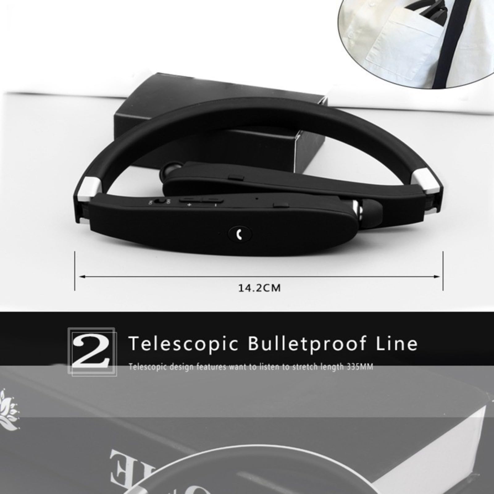 SX-991 Cuffie senza fili, design pieghevole con fascia da collo con cuffie telescopiche, cuffie sportive leggere per iOS e Android, compatte e portatili per viaggi e fitness (nero)