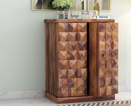 Wood Bar Cabinet for Home || Home Bar Furniture || Wooden Bar Cabinet with Storage || Bar Units || Bar Cabinet for Living Room || Wine Rack with Drawer & Glass Holder || Honey Oak Finish (Style 3)