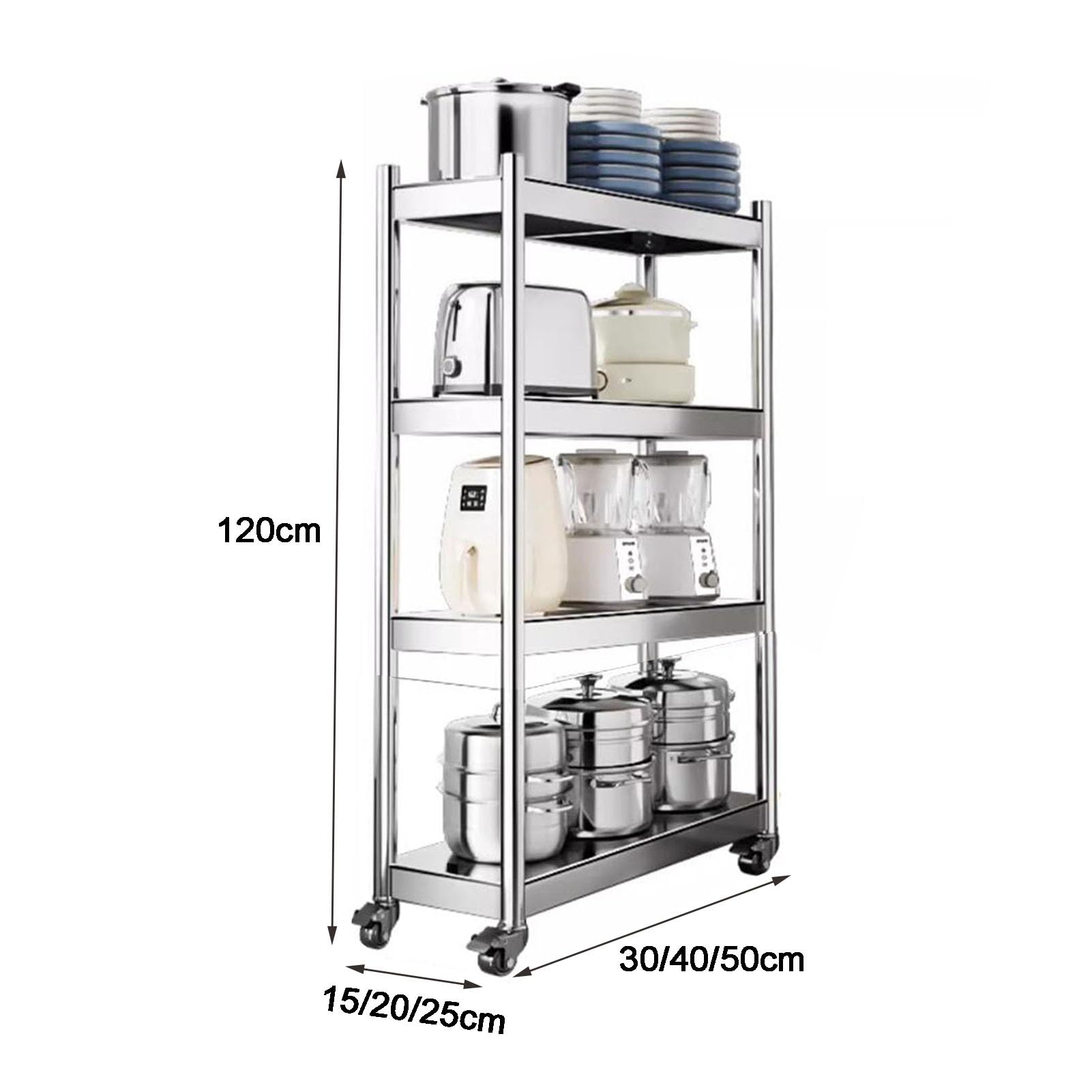 Carrello in acciaio inox a 5 ripiani sottile per cucina e bagno, carrello salvaspazio per aree strette, 25 x 40 x 120 cm, finitura argento durevole