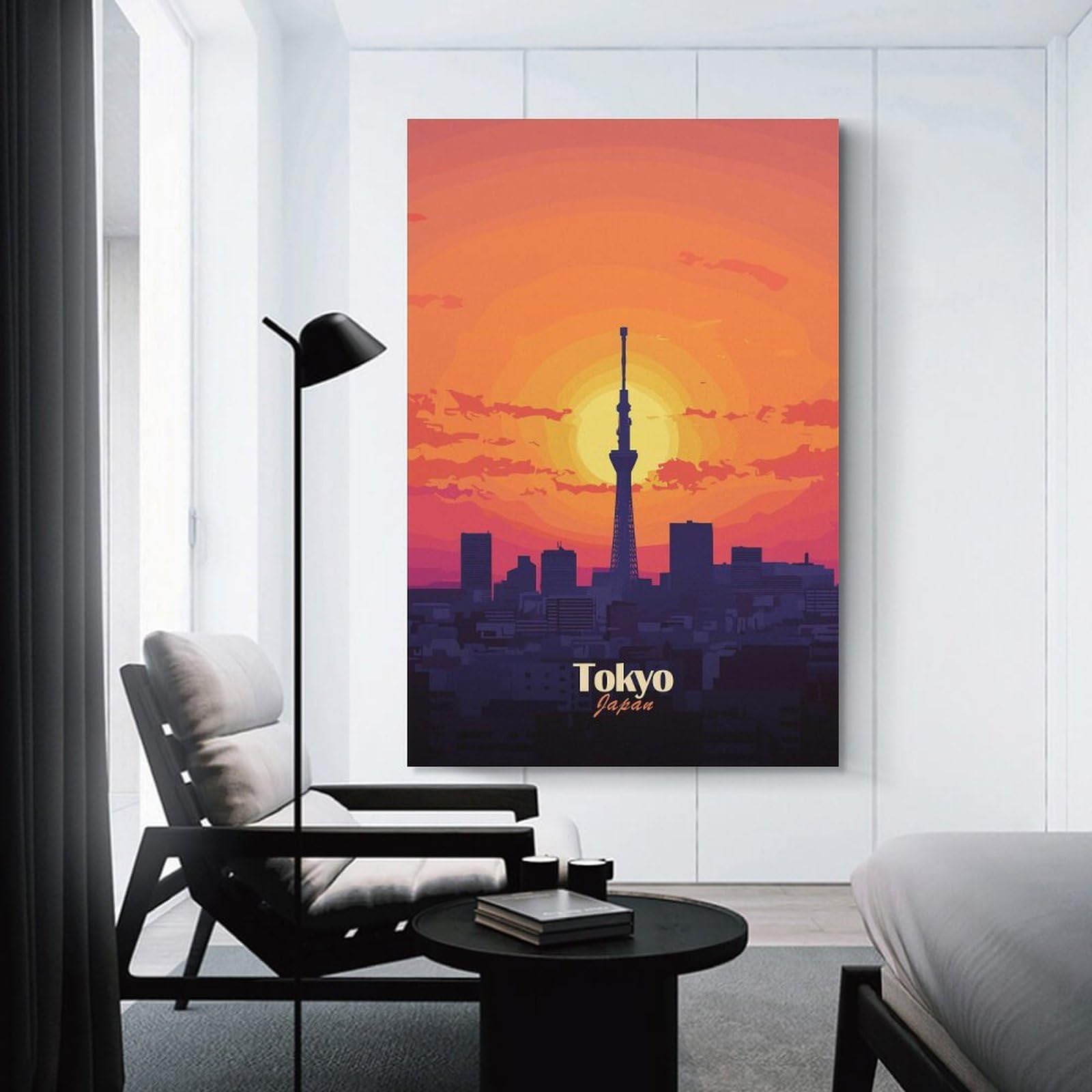 Junmoney Unframe-Style-19 Canvas Art Print Tokyo Skyline Sunset, 20X30inch(50X75cm), For Contemporary Homes, Apartments Or Offices, Decorative Canvas Decor For Home Updates