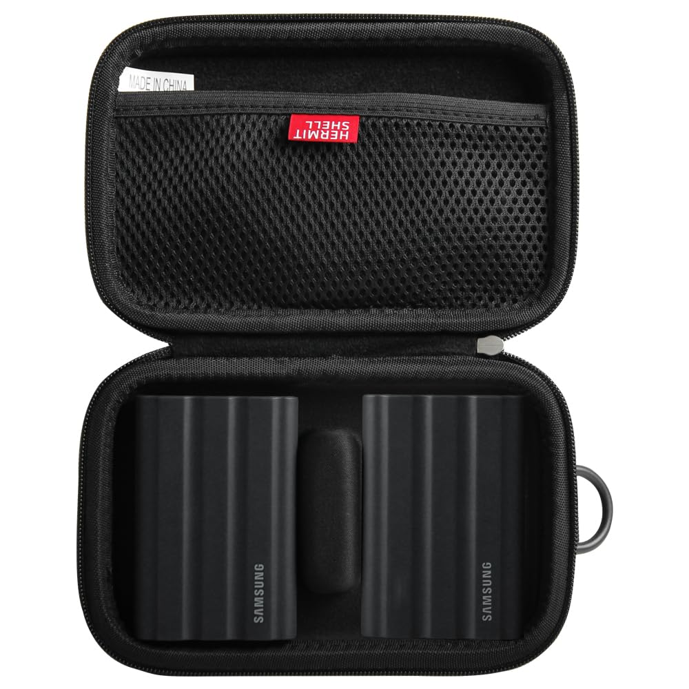 Hermitshell Hard Travel Case for Samsung T7 Shield 2TB / 1TB / 4TB, Portable SSD, USB 3.2 Gen2 External Solid State Drive (Black, Case for 2 Hard Drives)