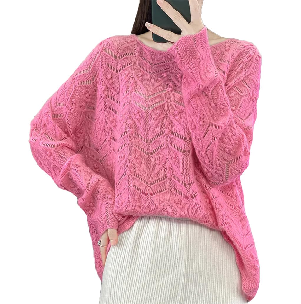 Maglione da donna in lana con scollo rotondo allentato maglione lavorato a maglia