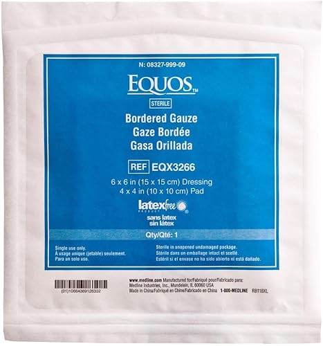 Medline Equos - Gasa estéril con bordes, sin látex, ideal para el cuidado de heridas, 6 x 6 pulgadas, paquete de 25