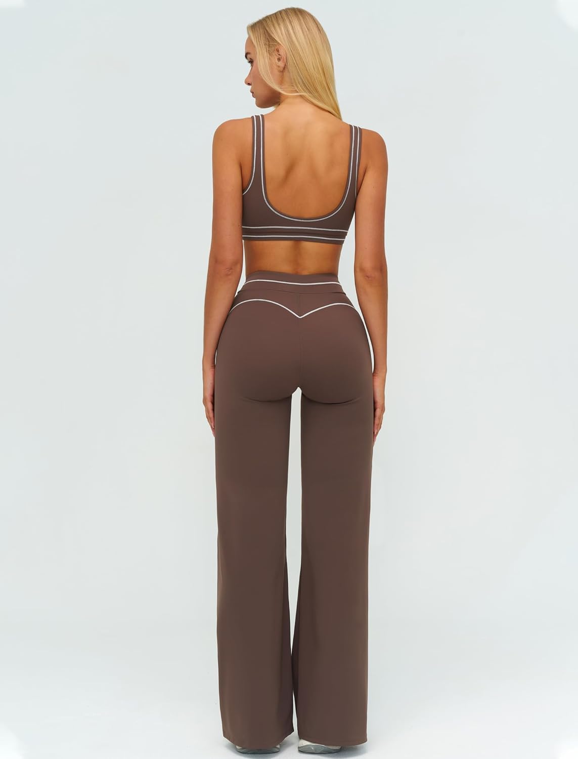 Women 2 Piece Workout U Back Color Block Sports Bra High Waist Tummy Control Active Leggings Yoga Pilates Outfits - Image 5