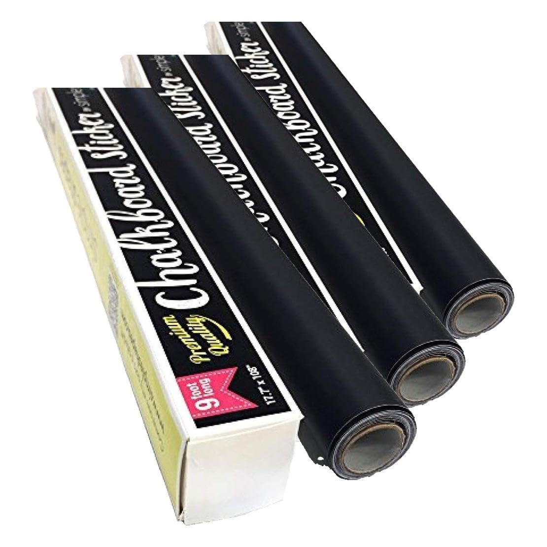 Extra Large Chalkboard Peel and Stick Paper 9 Feet roll (108 inches) + (5) Color Chalk Included - by Simple Shapes (Pack of 3)