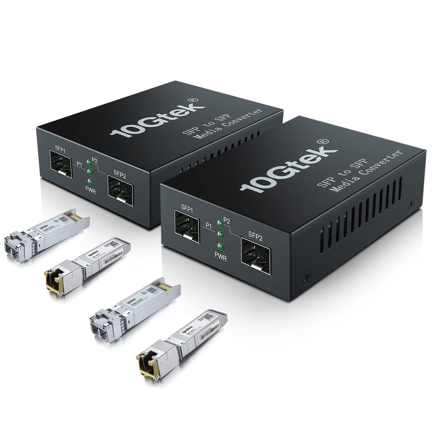 ipolex 10G SFP+ to SFP+ Fiber Media Converter, 10G OEO Converter, with SFP+ SR Module and 10GBase-T Copper Module, Supports Multi Mode LC Fiber and CAT.6a/7,Fiber to Ethernet Transmission up to 300m