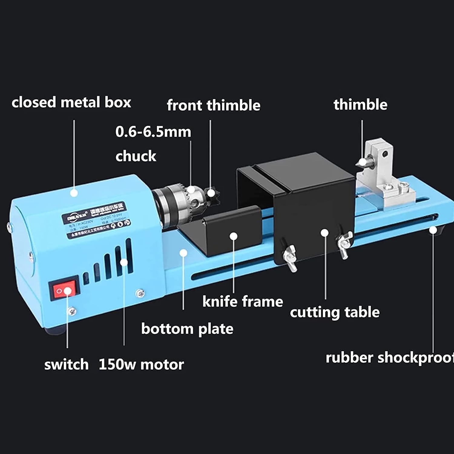 DC 12-24V 150W Mini Lathe Beads Polisher CNC hining,Mini Wood Lathe Woodworking DIY Tool Drill Polishing Grinding Set with Power Adapter,7 Speed