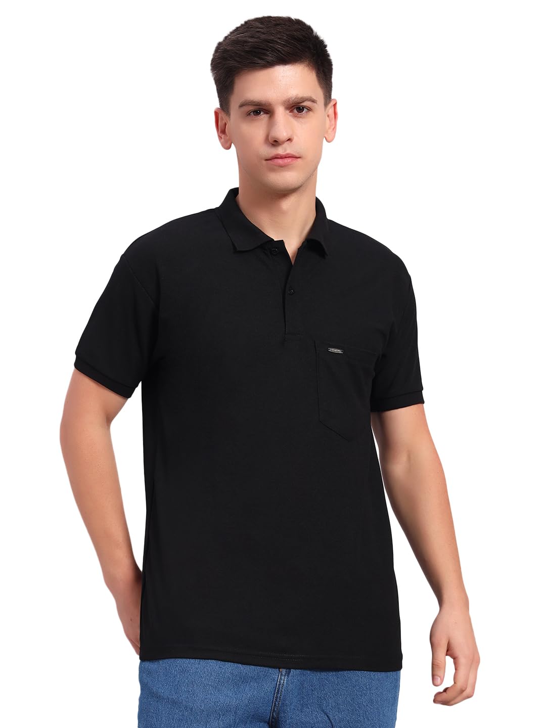 black blink! Mens Plain Polo Neck Casual and Formal wear Flexible and Breathable Fabric Poly Cotton Tshirt with Front Pocket-picture-45