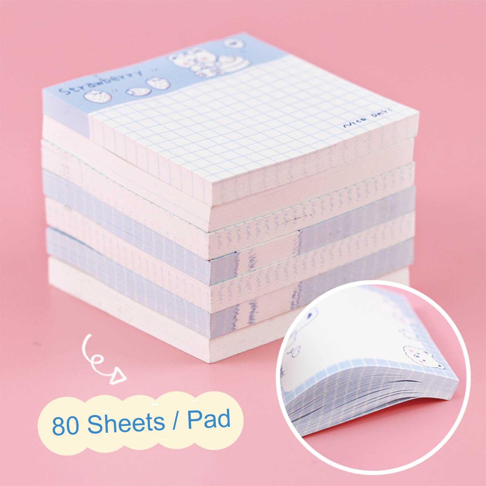 Paquete de 4 blocs de notas adhesivas de 3 x 3 pulgadas, bloc de notas adhesivas de frutas kawaii, bloc de notas autoadhesivas, 80 hojas/bloc (Z-Bear)