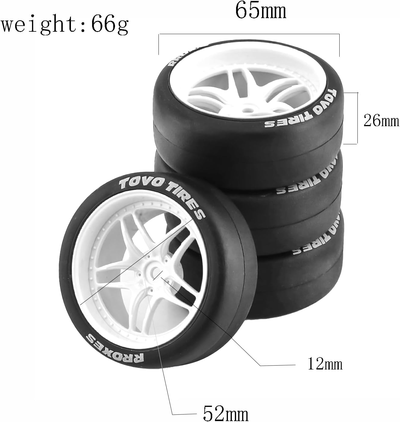 REDSPIDER 1:10 RC Drift Tires(4PCS) 12mm Hex RC Wheels and Tires Smooth Surface Rubber Tires Fit for 1/10 On-Road Drifting Car Traxxas HSP Tamiya HPI Kyosho (White)