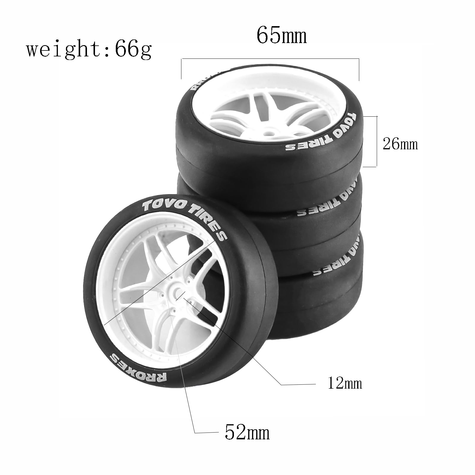 REDSPIDER 1:10 RC Drift Tires(4PCS) 12mm Hex RC Wheels and Tires Smooth Surface Rubber Tires Fit for 1/10 On-Road Drifting Car Traxxas HSP Tamiya HPI Kyosho (Black)