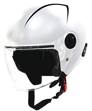 Steelbird SBH-20 Zip Reflective Open Face ABS Helmet (Medium 580 mm, Dashing White with Plain Visor)