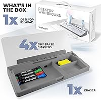 Vista 2 de Desktop Whiteboard - Glass Dry Erase White Board - Desk Computer Buddy – Home Office & Studying Essentials - Desktop Pad with Phone & Tablet Slot