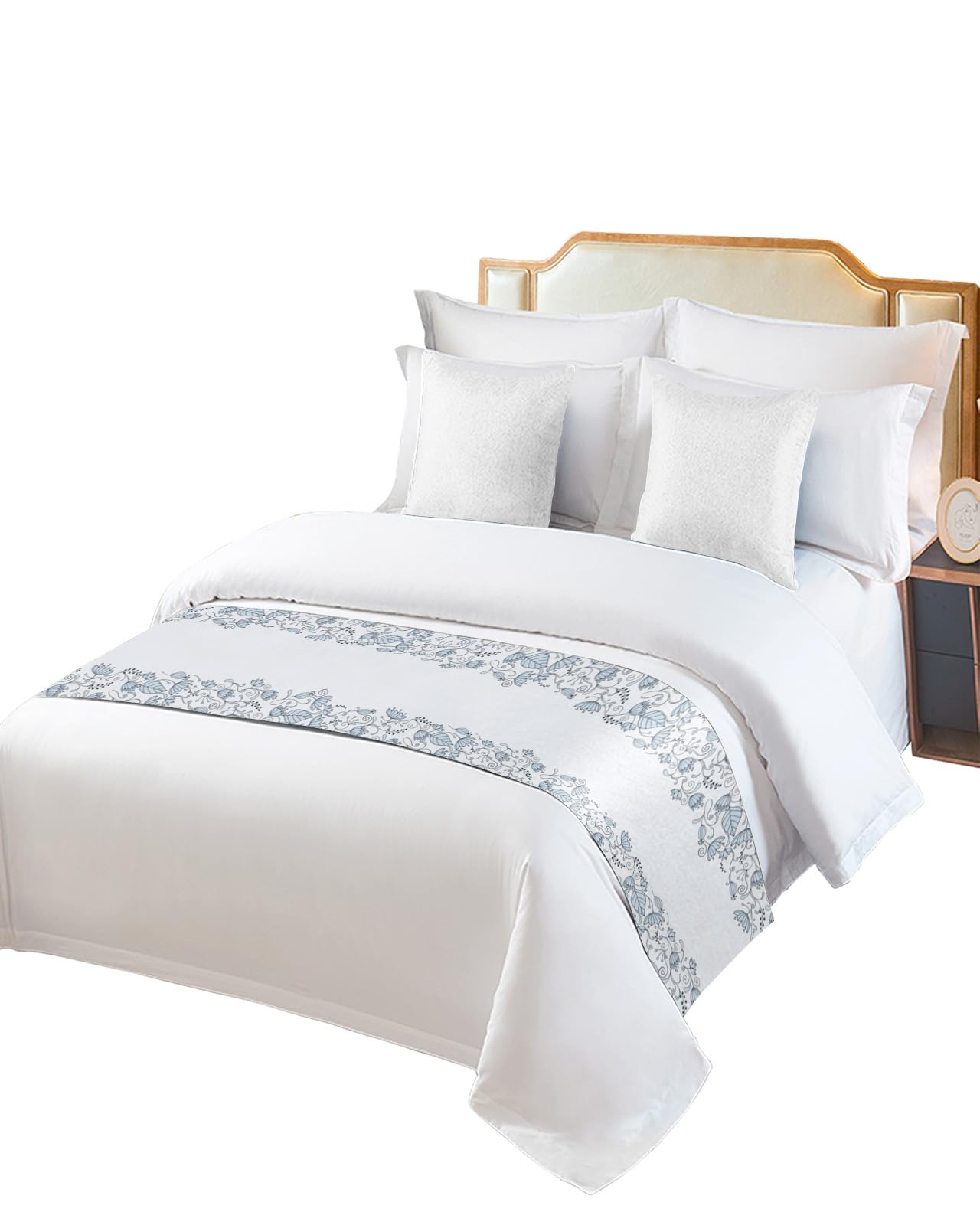 Bed Runner for Twin Size Bed, Light Blue Flowers Bed Scarf Throws for Foot of Bed, Ethnic Spring Floral Boho Summer Botanical Luxury Bedding Protector Bed Runners for Hotel/Home, 71 x 20 Inch