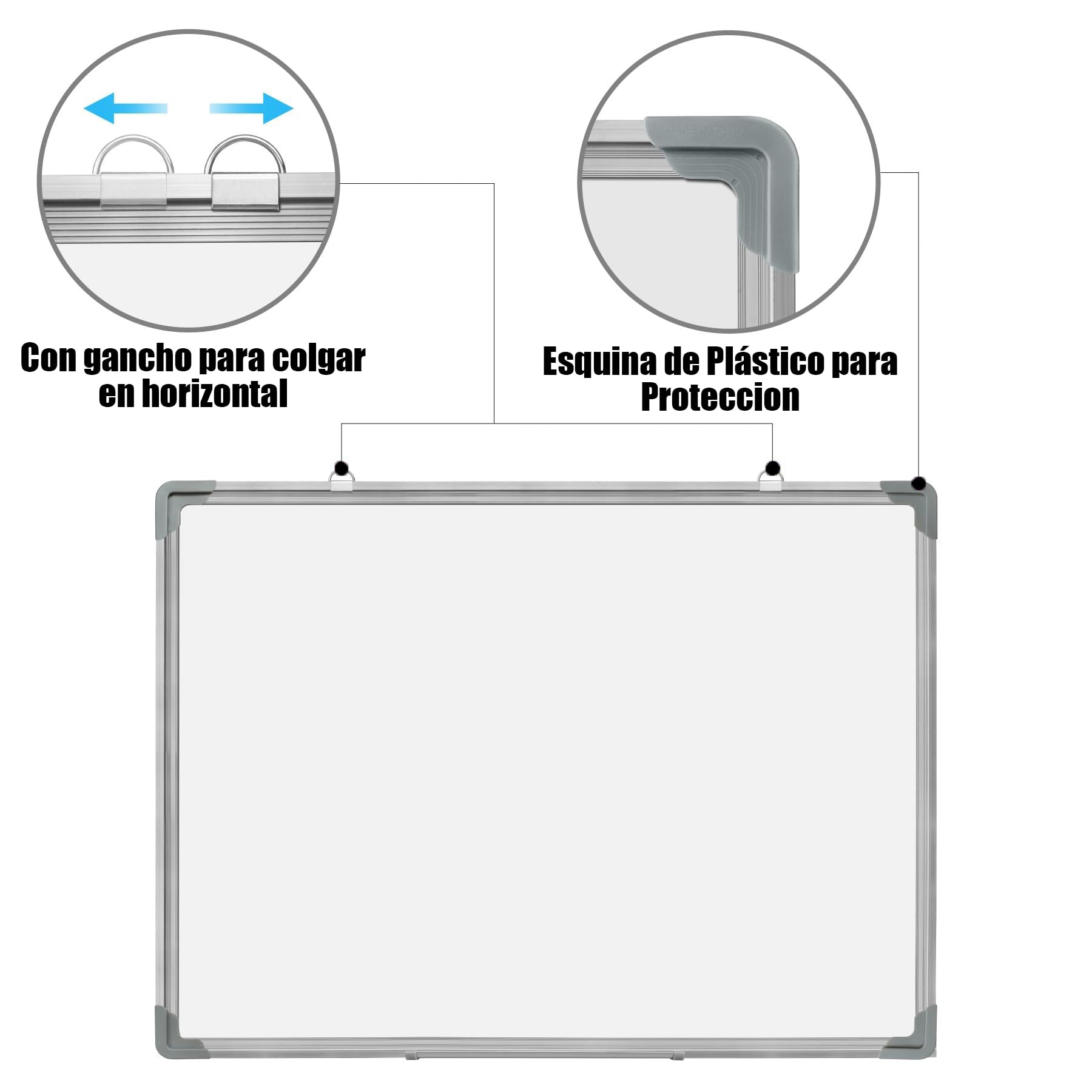 ForenTex Pizarra Blanca Magnética con Bandeja y Marco de Aluminio Incluye Dos Imanes (tamaño 40 x 60 cm)