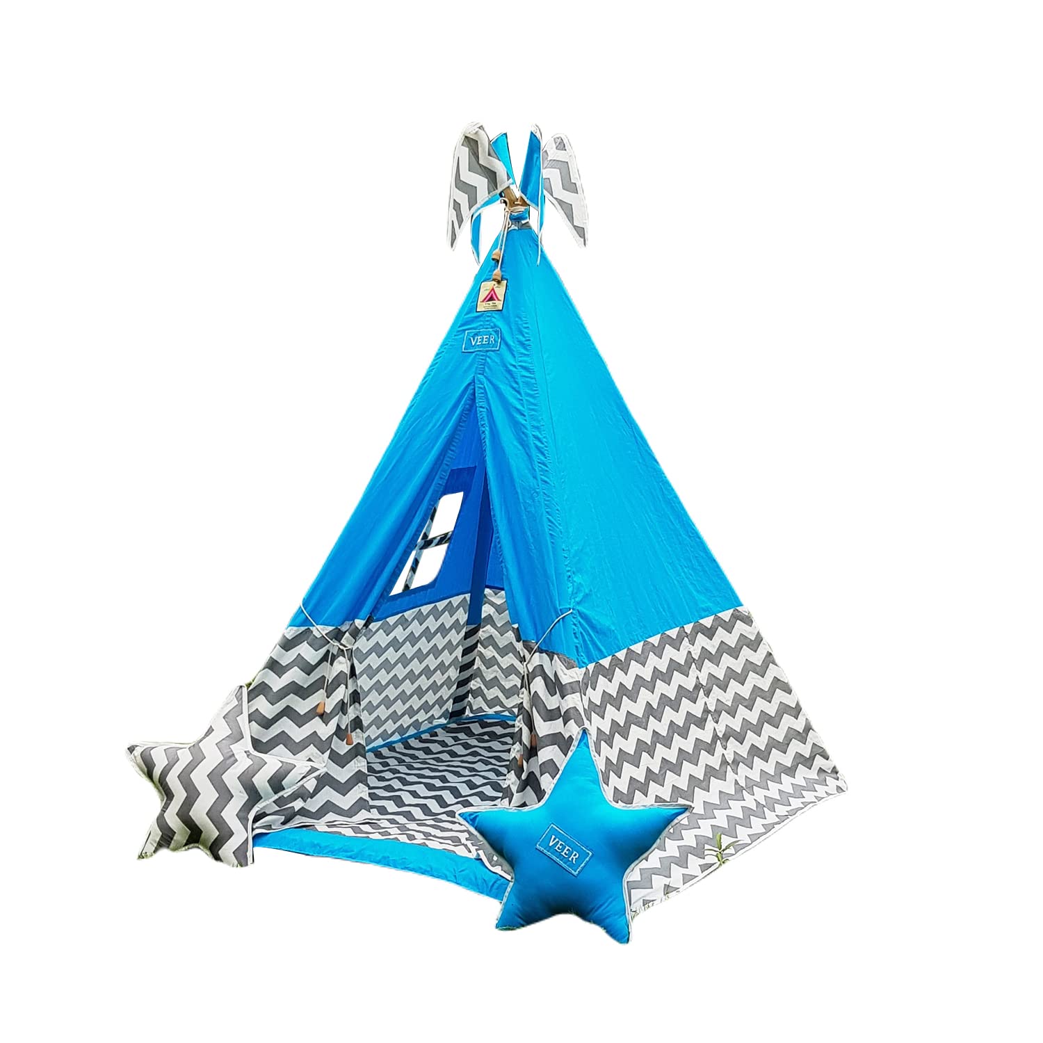 Play Tents Kids Teepee Tent Play House for Three Kids, Rainbow, 2 Star Cushions Free, Easy to Assemble, Portable Tent, Cotton Fabric, Carry Case (Color-Blue) (122cm X 122cm X 151cm) (B095YYQ1V8) Amazon Price History, Amazon Price Tracker