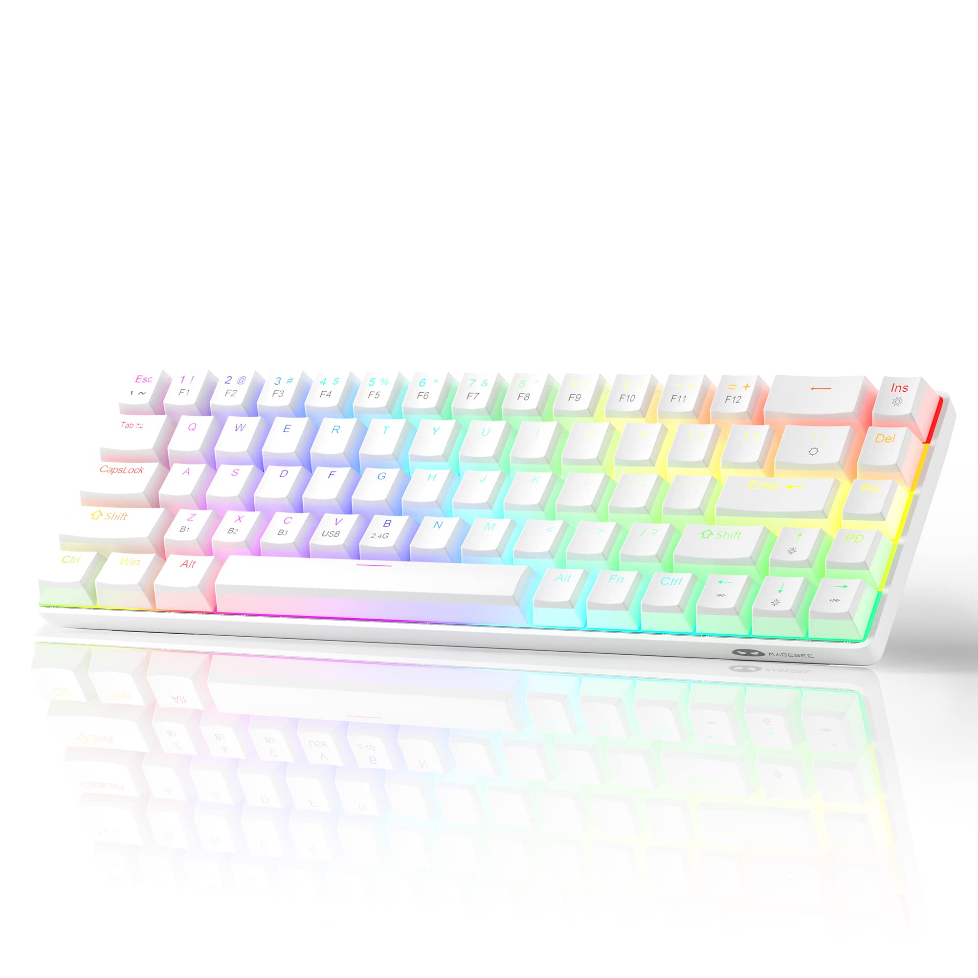 MageGee Portable 60% Gaming Mechanical Keyboard, Minimalist MK-Box RGB Pudding Keycaps Backlit Compact 68 Keys Wireless Office Keyboard with Red Switch for Windows Laptop PC Mac Convenient(White)