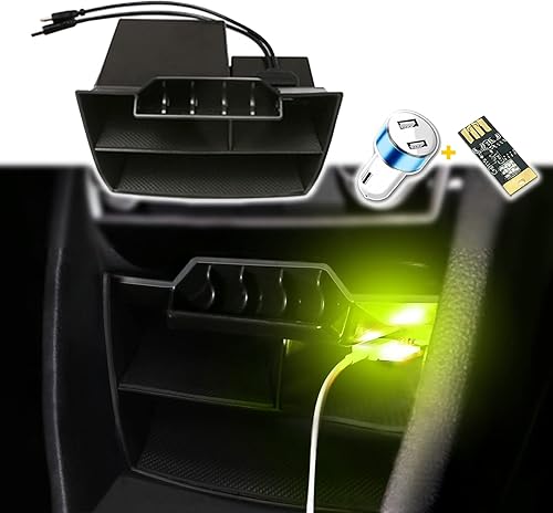 BoxCheer Caja de almacenamiento de consola central para Honda Civic 2021 2020 2019 2018 2017 2016 bandeja organizadora con doble interfaz USB LED