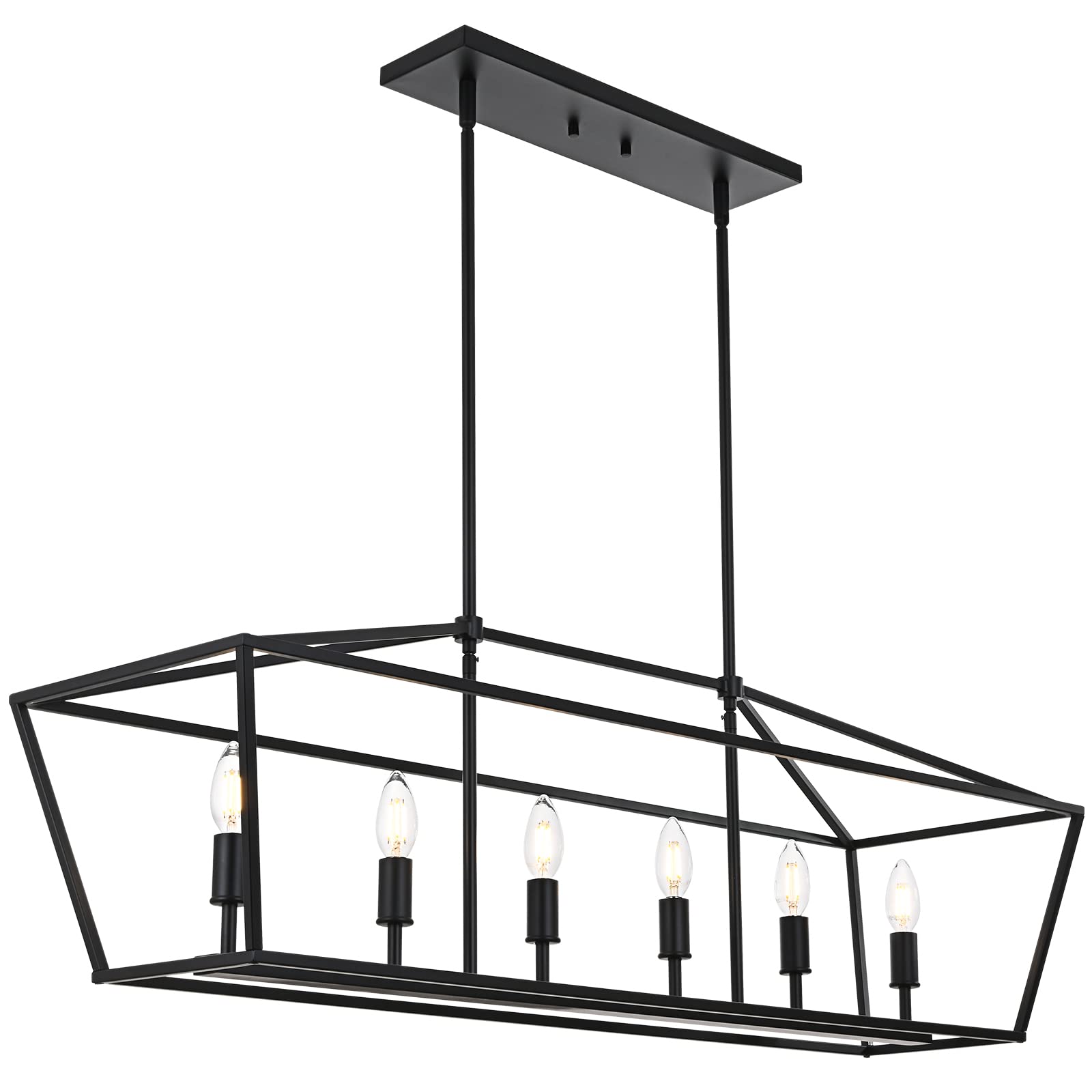 6-Lights Kitchen Island Pendant Lighting in Black Finish, 42-Inches Width Farmhouse Light Fixtures Ceiling Hanging for Dining Room Pool Table