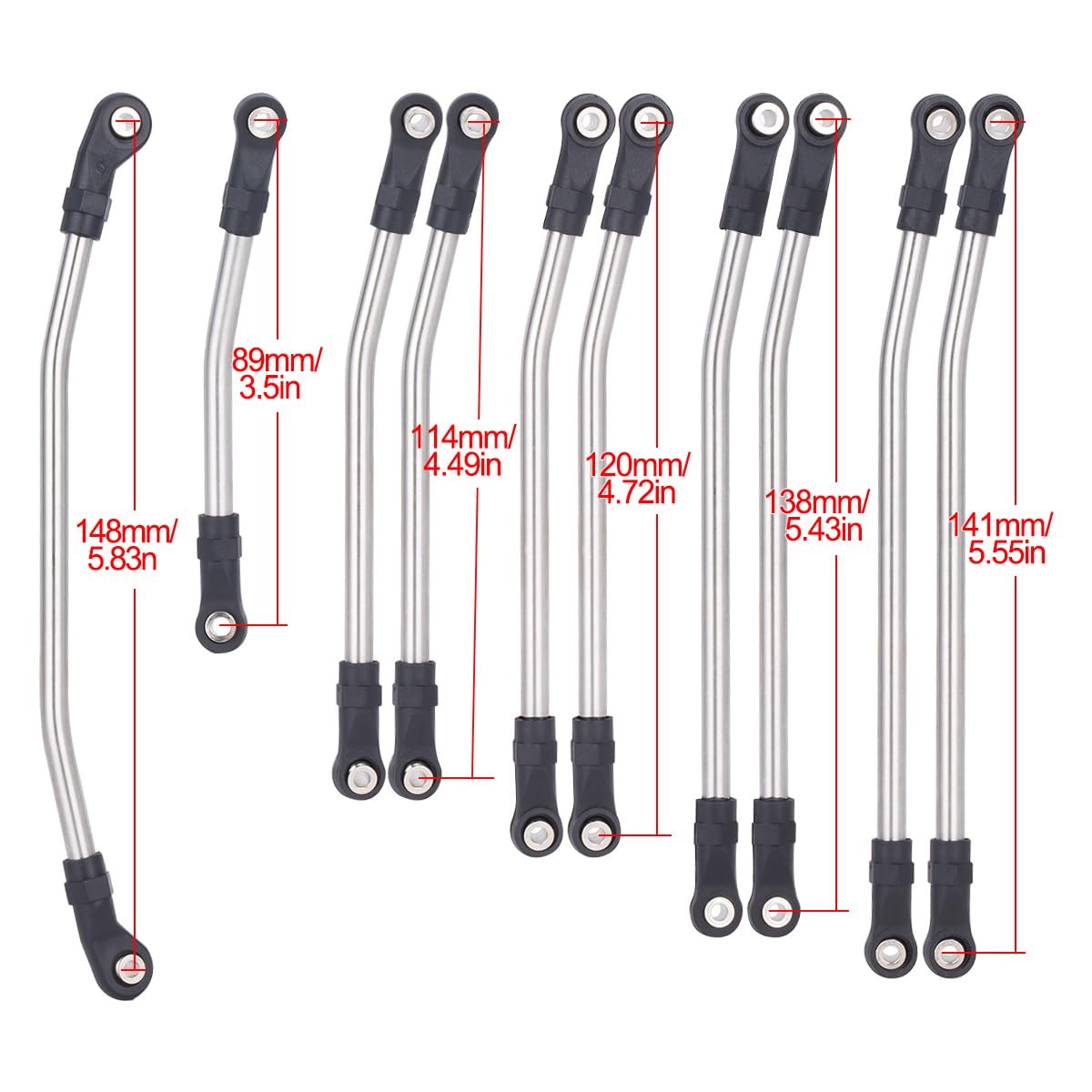 10Pcs Stainless Steel Link Rod Linkage 313mm Wheelbase for Axial SCX10 II 90046 1/10 Crawler Car Upgrade Parts