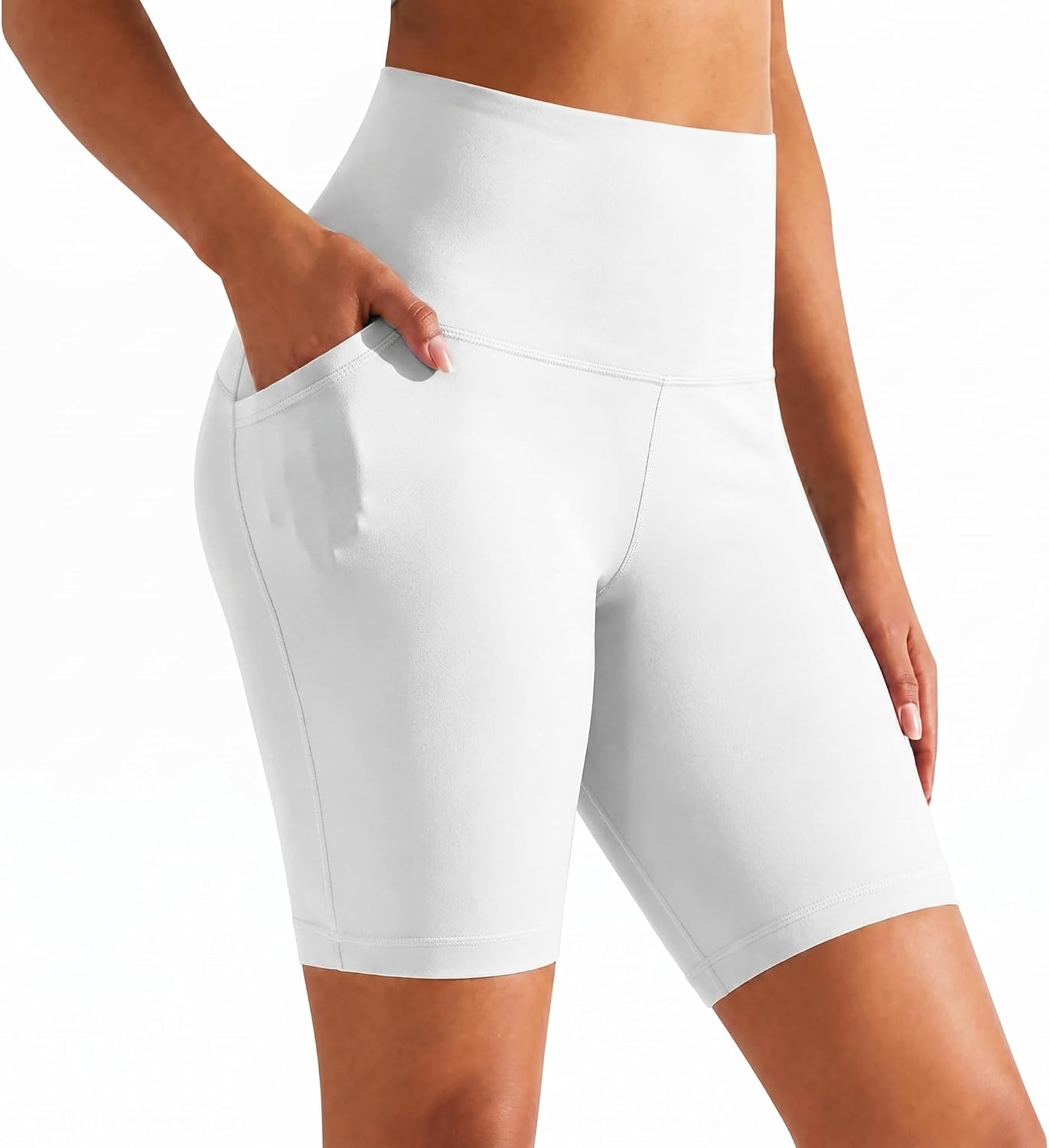 GROTEEN 8'' Biker Shorts Women with Pockets - High Waisted Tummy Control Yoga Workout Running Gym Spandex Shorts