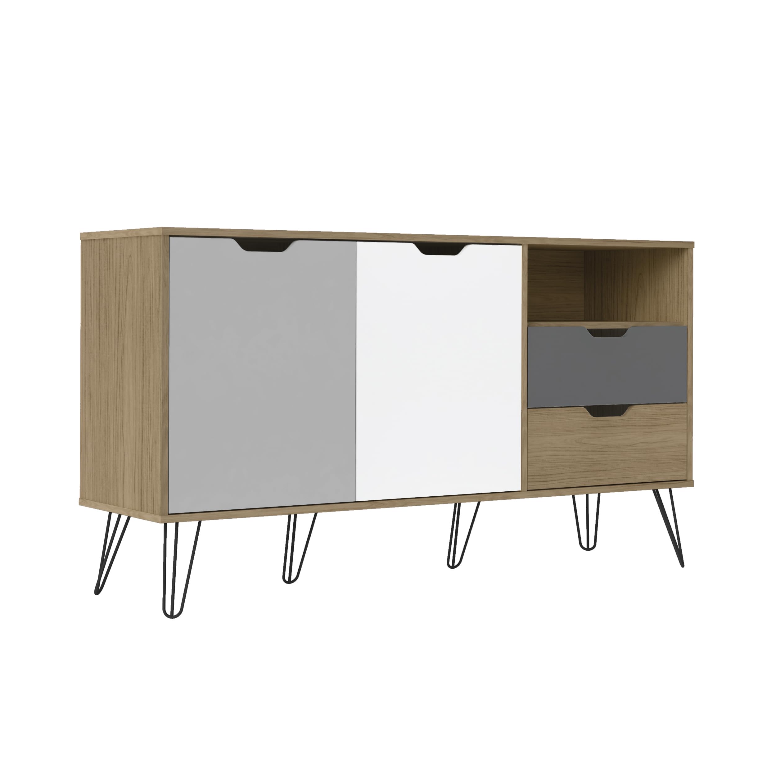 MOMMA HOME Aparador, Buffet, Salón Comedor 2 Puertas y 2 cajones, Modelo Estocolmo, Acabado en Roble, Blanco, Gris Oscuro y Claro Medidas: 140 cm (Ancho) x 40 cm (Fondo) x 65 cm (Alto)