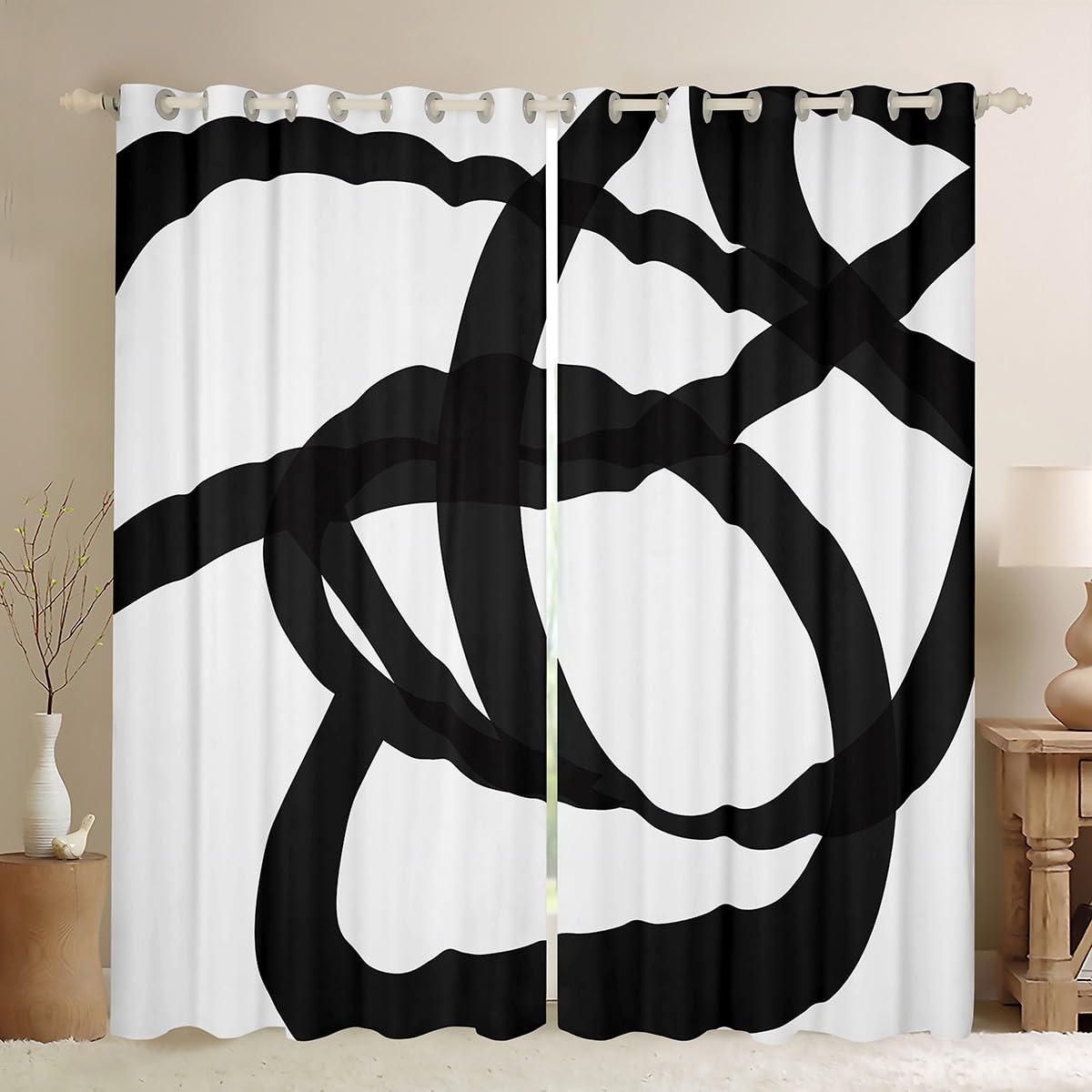 Homemissing Stripe Line Curtains for Bedroom Living Room Kids Geometric 30%-50% Blackout Curtains Black and White Window Drapes Abstract Window Treatments Modern Art W46*L54