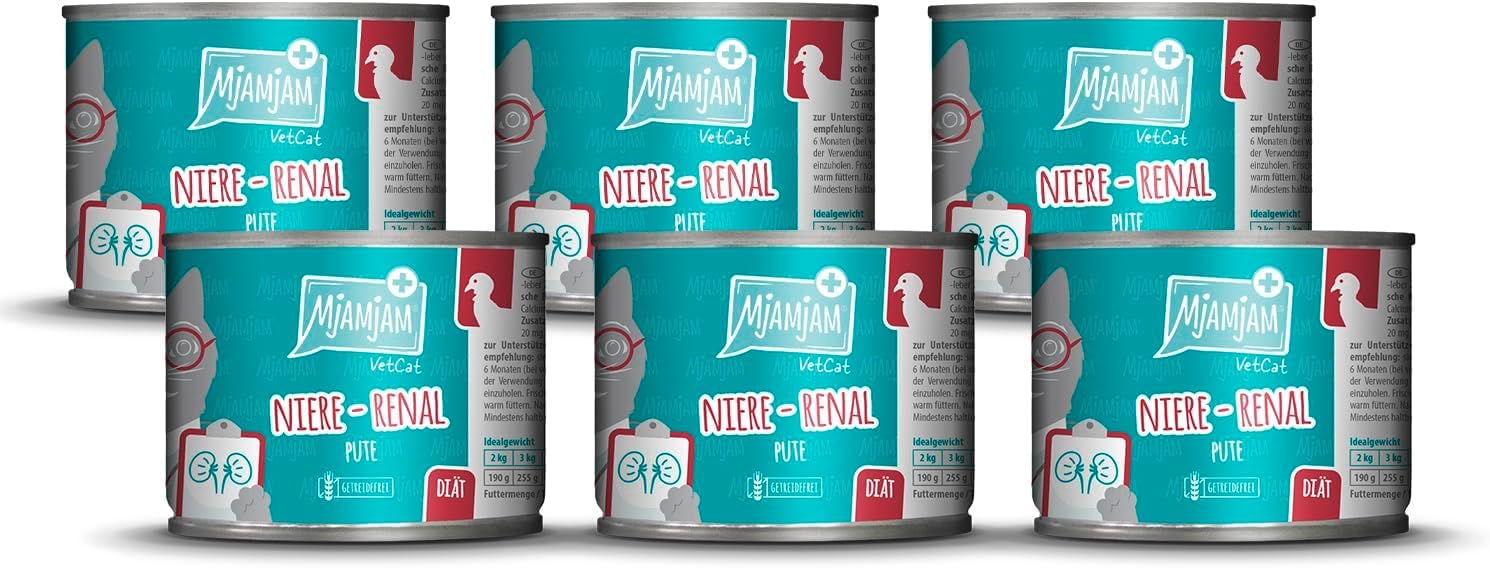 MjAMjAM VetCat - Karma mokra premium dla kotów - Diet - Kidney - Renal - Turkey, 6 opakowań (6 x 200g), bezzbożowa