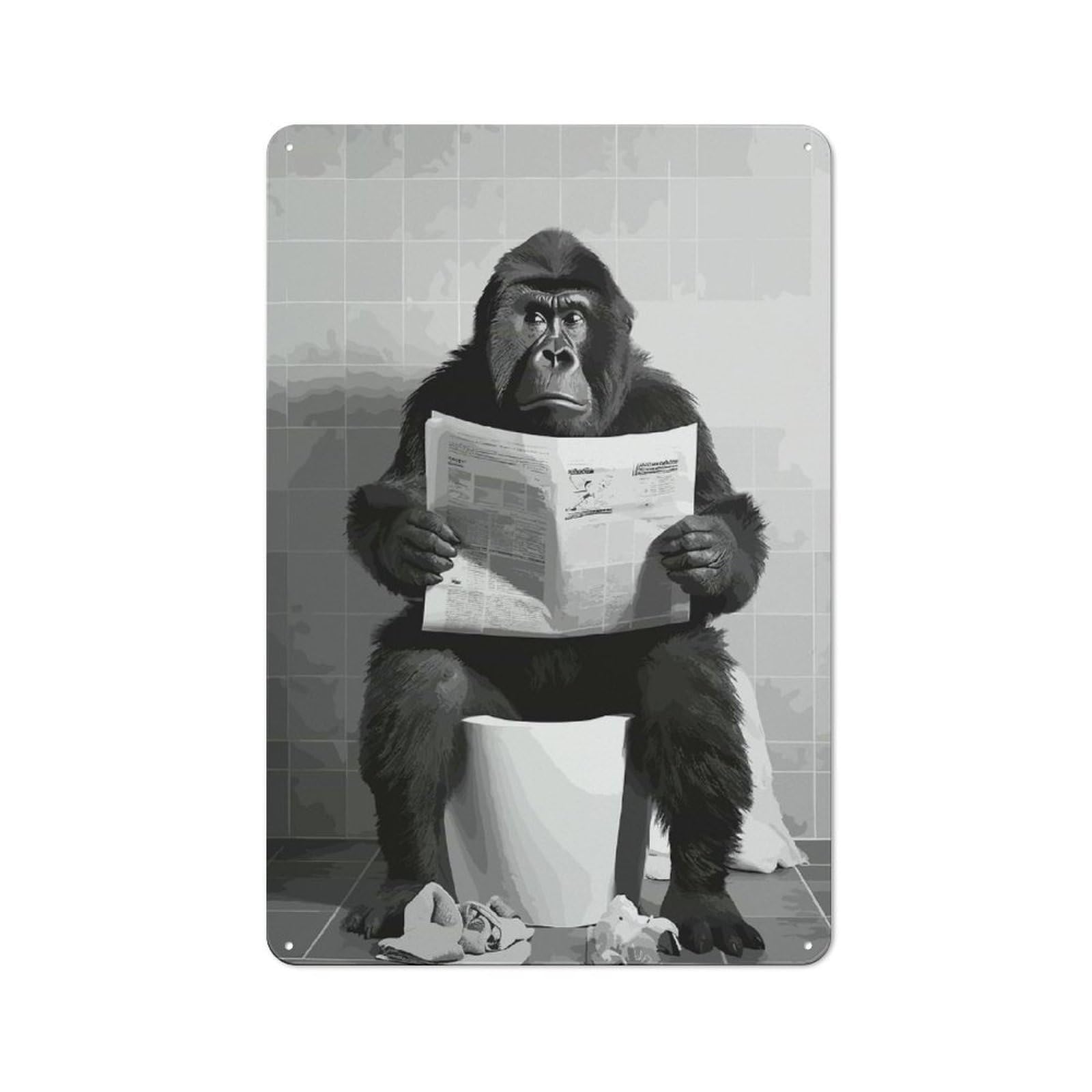Junmoney Monkey Gorilla Toilet Retro-Style Metal Sign 30X20cm For Garage Or Workshop, A Moving-Home Gift For Collectors Of Tin Signs