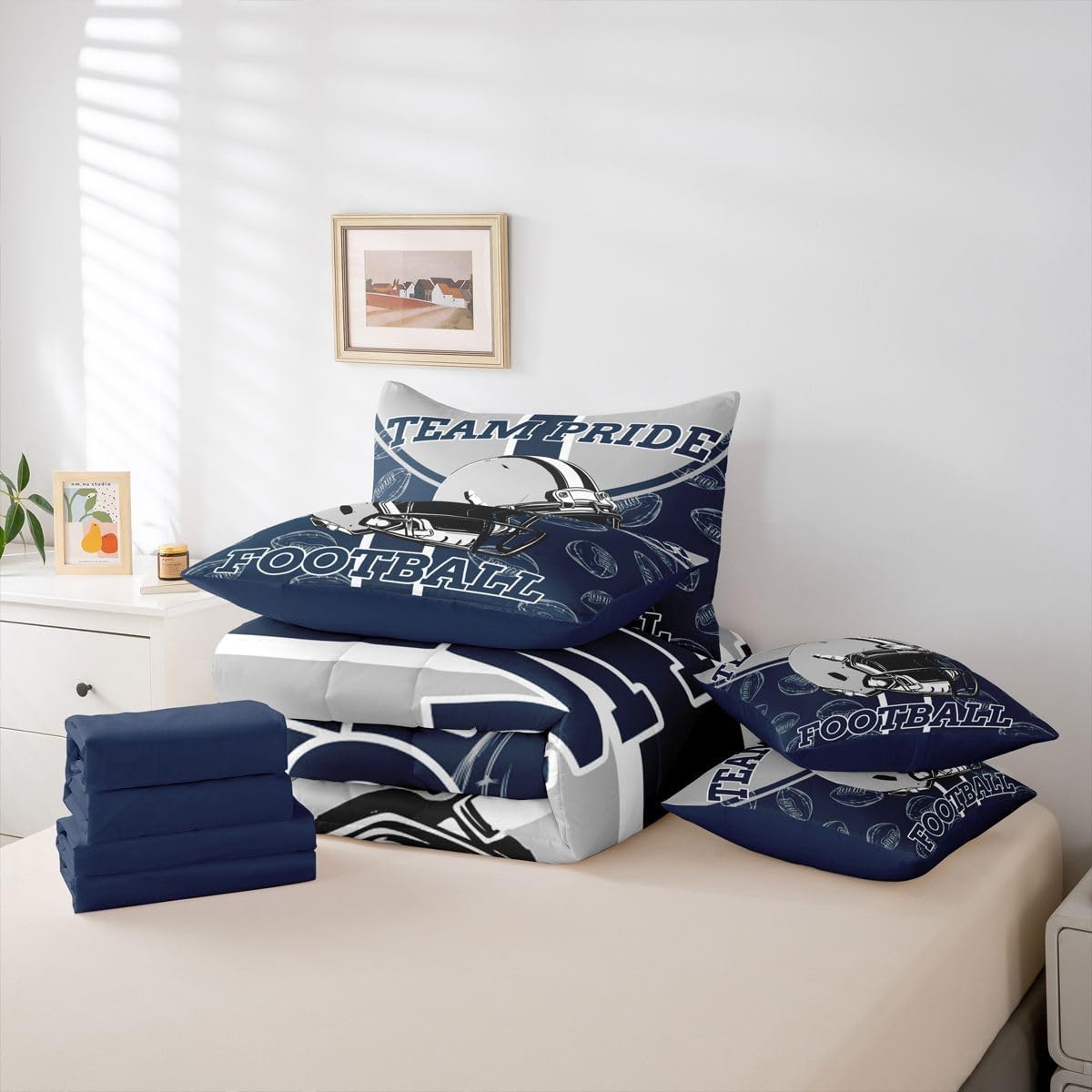 Feelyou Football Comforter Set Full Size 7 Pieces Ball Games Bedding Set for Kids Boys Girls Rugby Bed in a BagFootball Bedroom Decor Rugby Sports