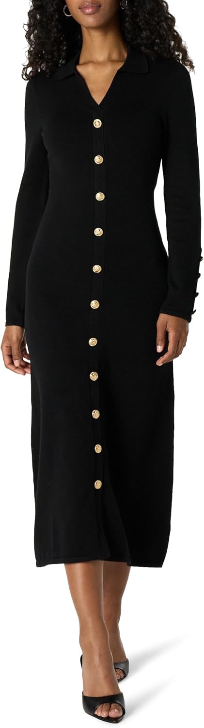 The Drop Women's Gold Button Sweater Midi Dress XX-Small Black