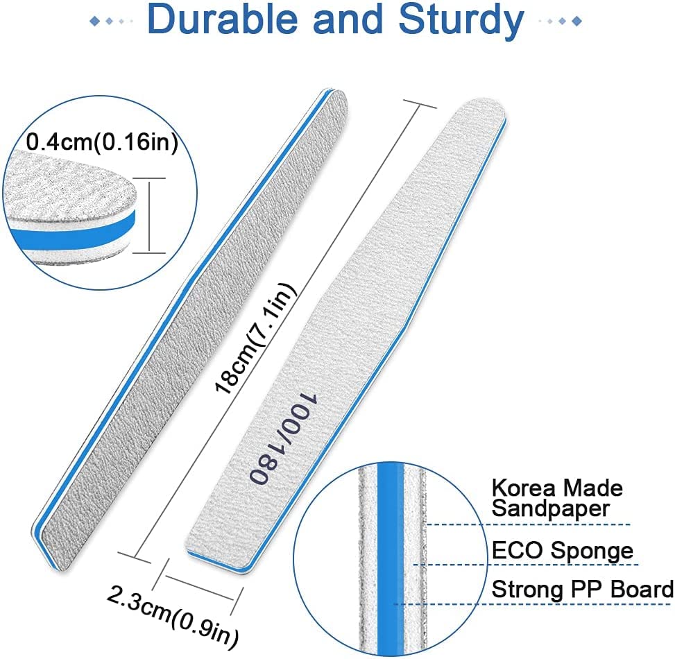 2 Pcs Nail Files, Professional Nail File Set, Curved Fingernail files, 100/100 grit Double-Sided Emery Board Manicure Tools for Home and Salon Use - Pack of 2(Grey) 1